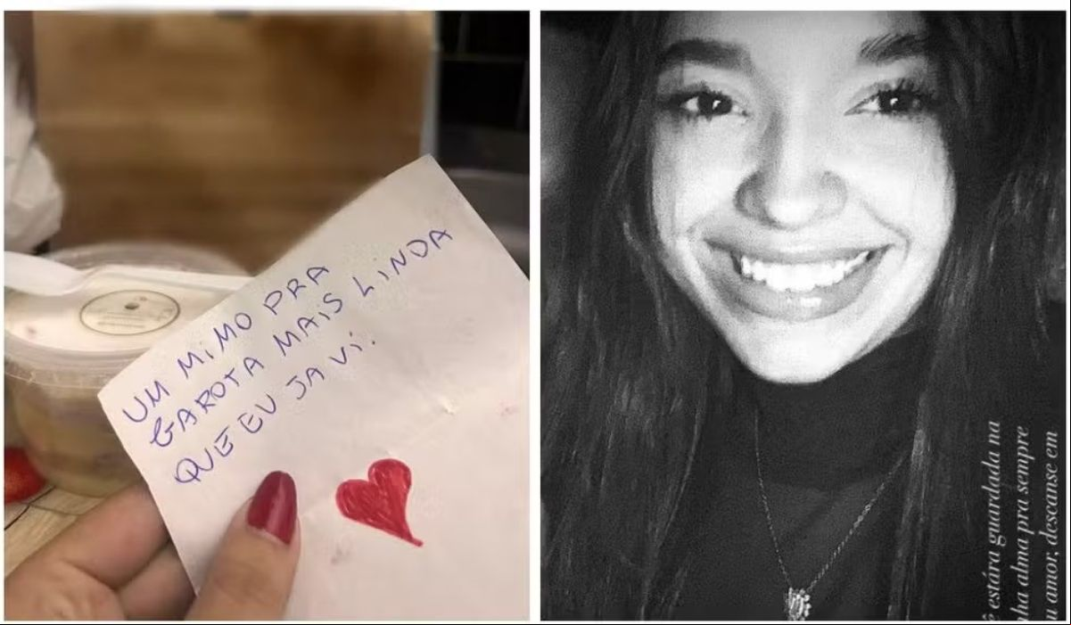 No bilhete estava escrito: "um mimo pra garota mais linda que já vi"