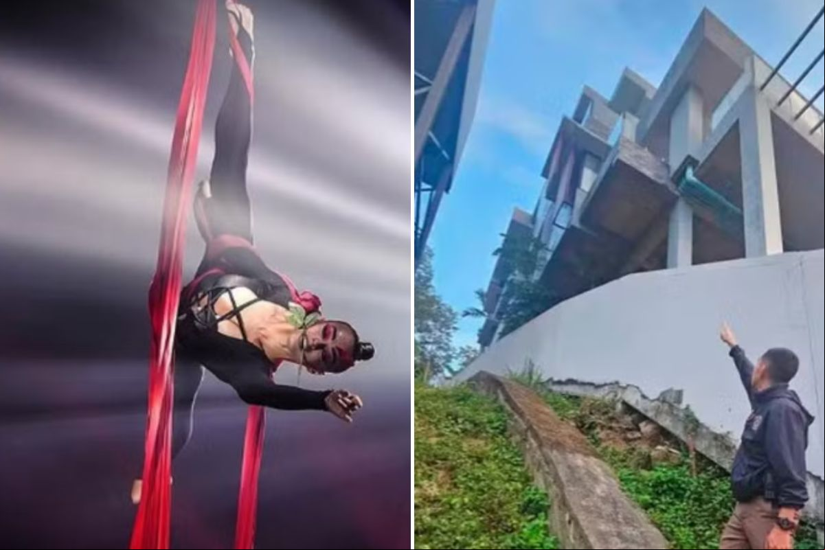 Acrobata de circo se desequilibrou e caiu de psicina de borda infinita