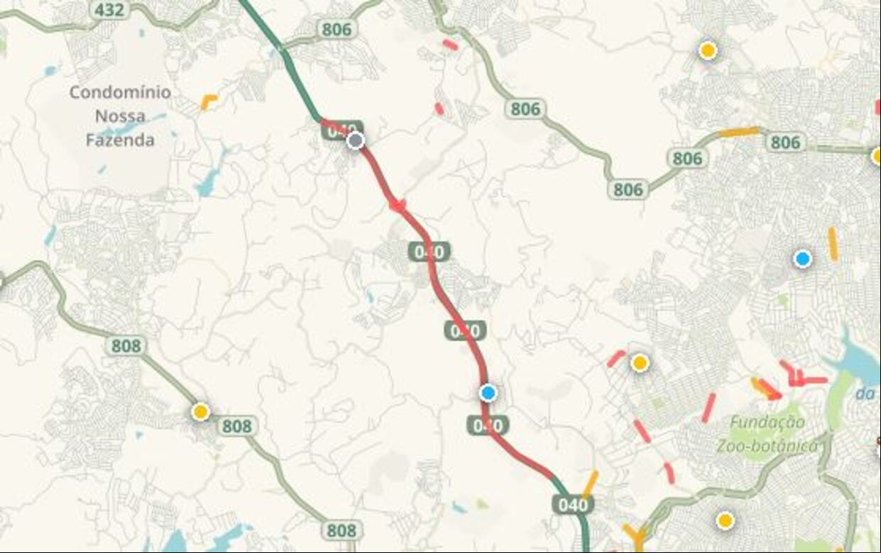 Lentidão a de 10 km na BR-040